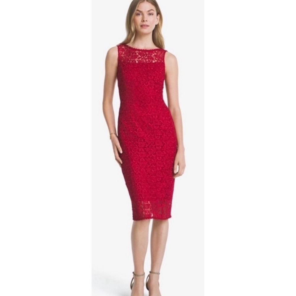 White House Black Market Red Floral Lace Sheath Dress Sleeveless Size 00